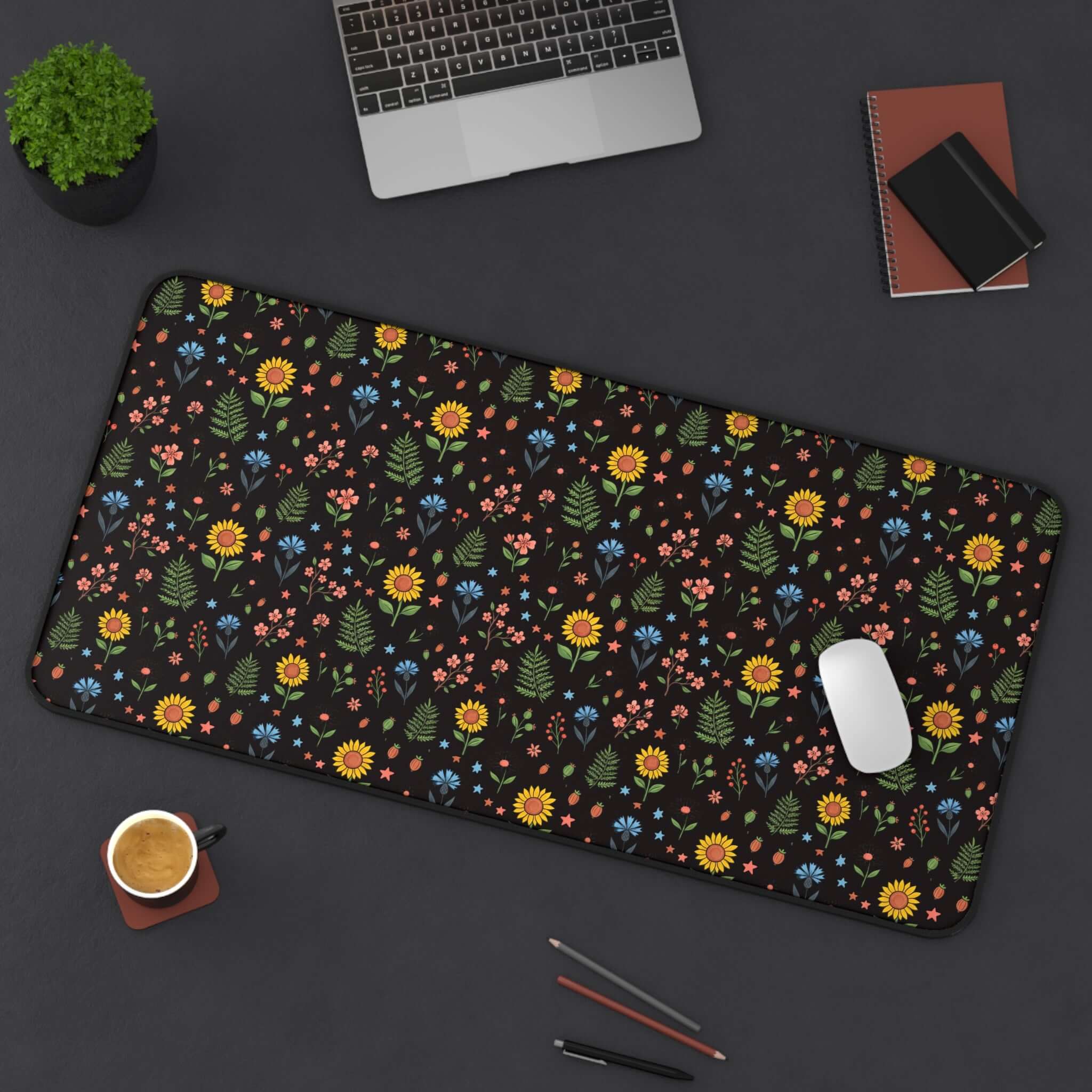 Floral Folk Art Desk Mat — Colorful Wildflower Pattern Mouse Pad