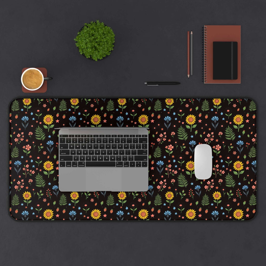 Floral Folk Art Desk Mat — Colorful Wildflower Pattern Mouse Pad