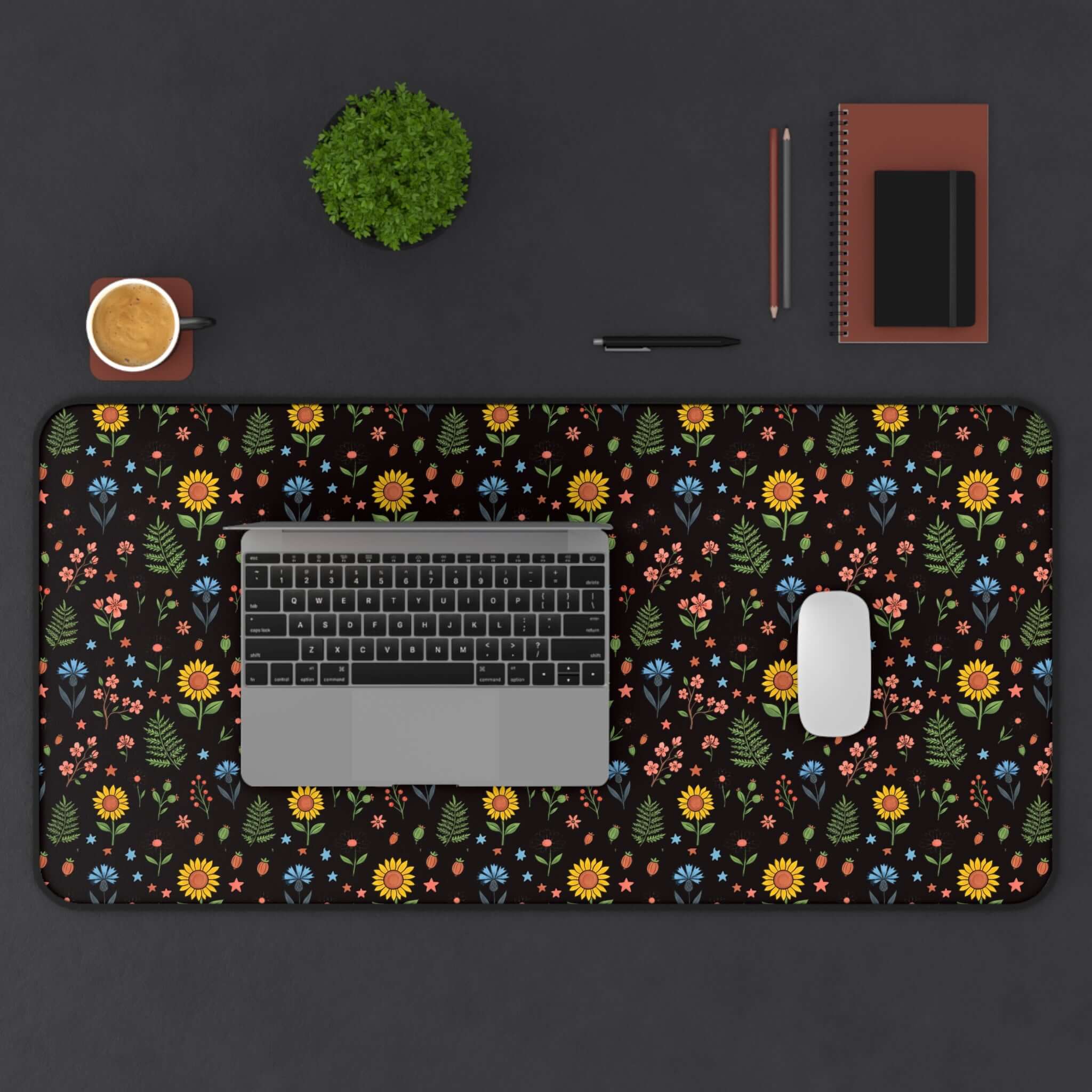 Floral Folk Art Desk Mat — Colorful Wildflower Pattern Mouse Pad